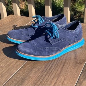 Cole Haan blue suede Lunargrand Wingtip w/ Nike sole size 9.5